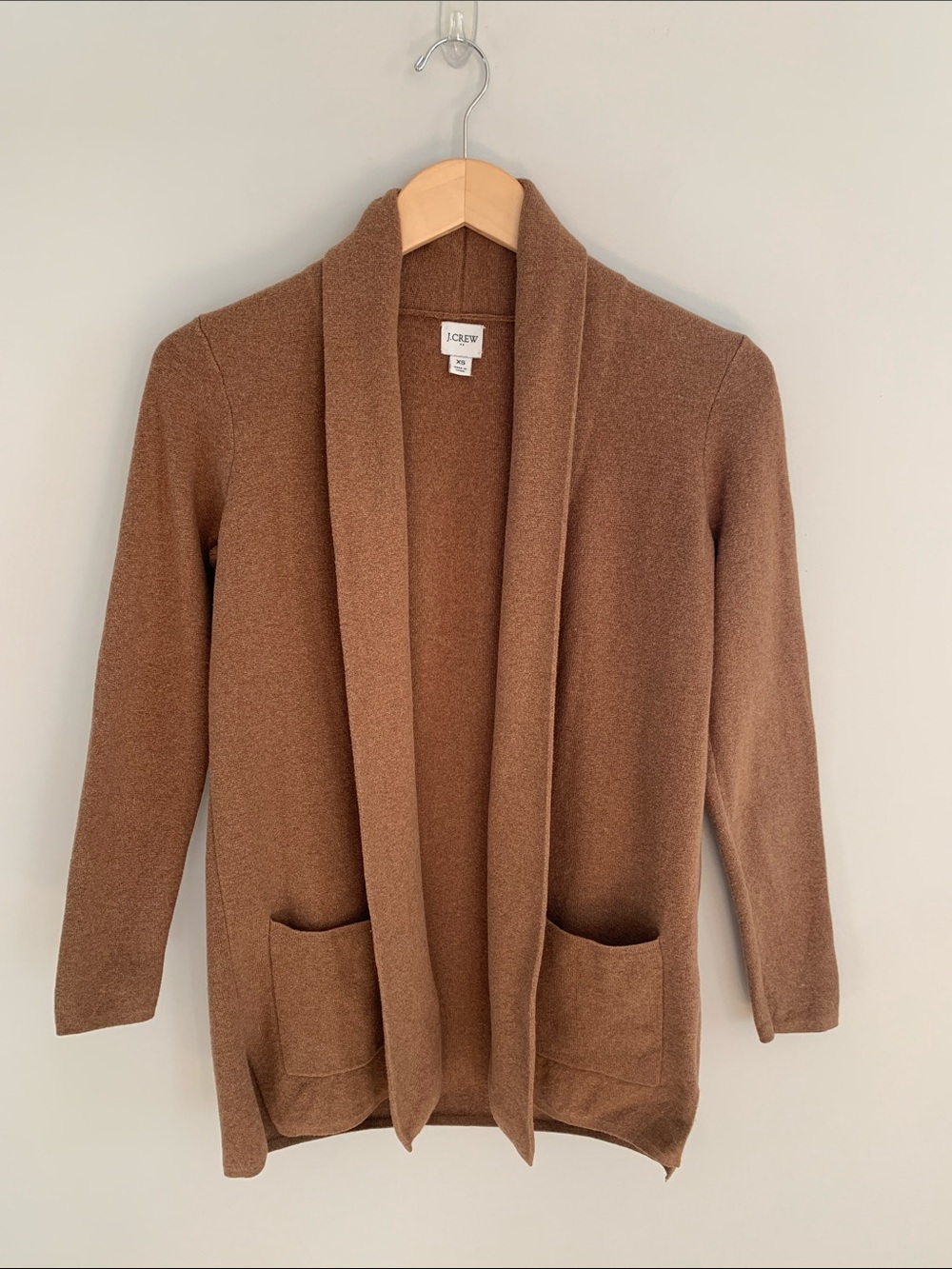J. Crew Factory Chelsea Sweater Blazer Camel Tan XS Cotton Open Front Classic